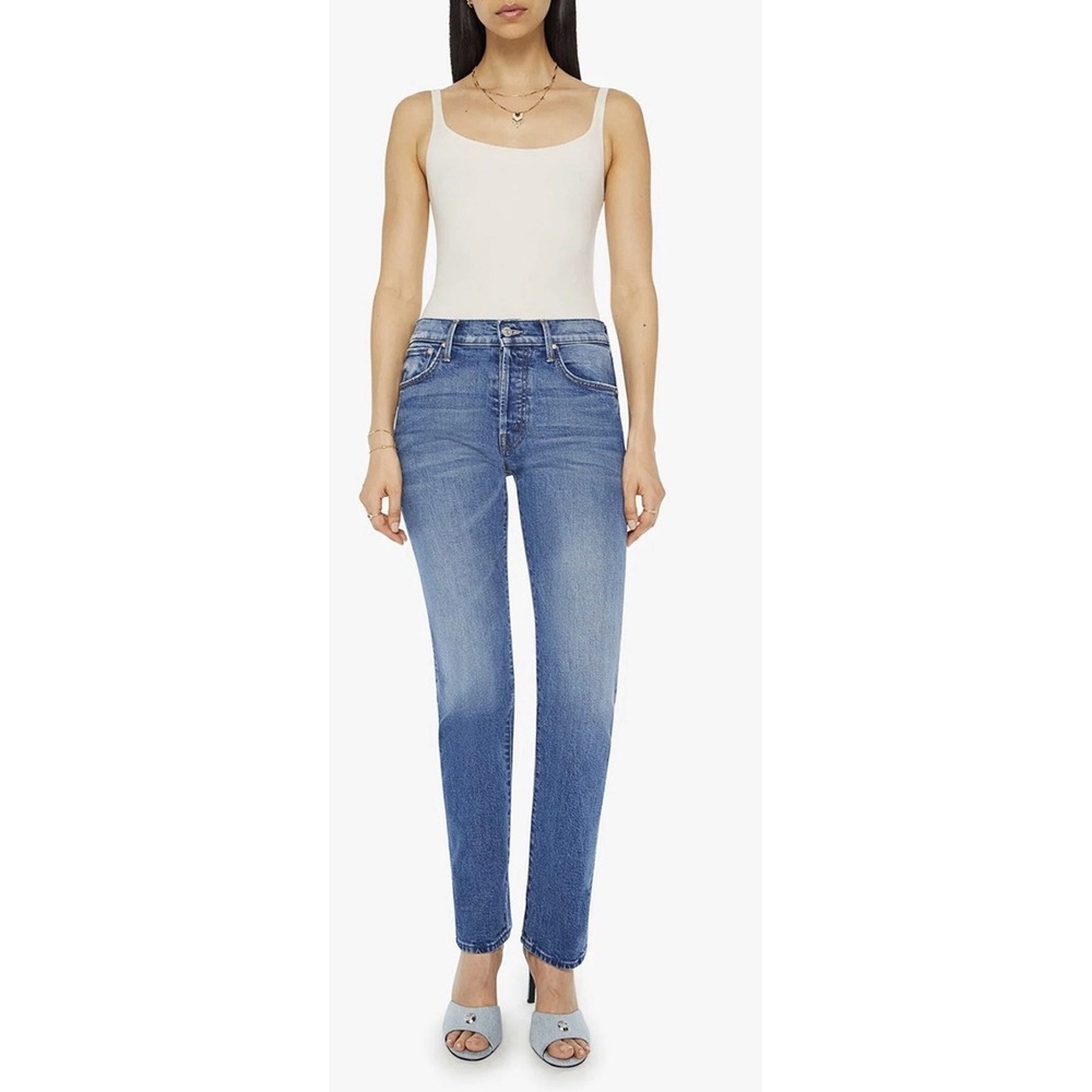 MOTHER The Hiker Skimp High Rise Straight Jeans Blue Button Fly Denim Wash Sz 29
